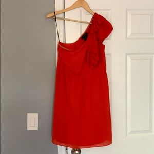 Red/orange ruffle one shoulder dress